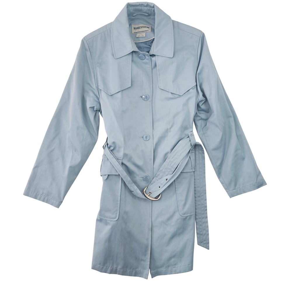 Fitzwright Womens Light Blue Belted Trench Coat Jacket Size S Button‎ Front